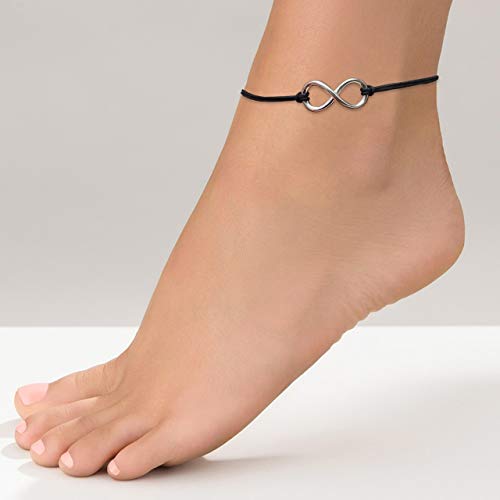 Meenakari 925 Sterling Silver Infinity Charm Adjustable Black Thread Anklet