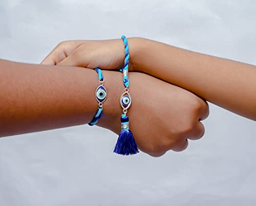 Meenakari Sterling Silver Evil eye (Nazariya) rakhi for bhaiya and bhabhi