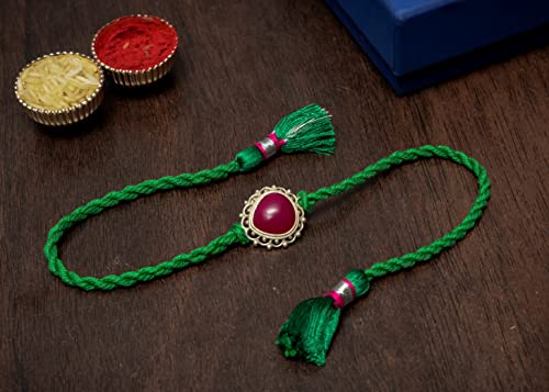 Meenakari Sterling Silver and stone rakhi for brother