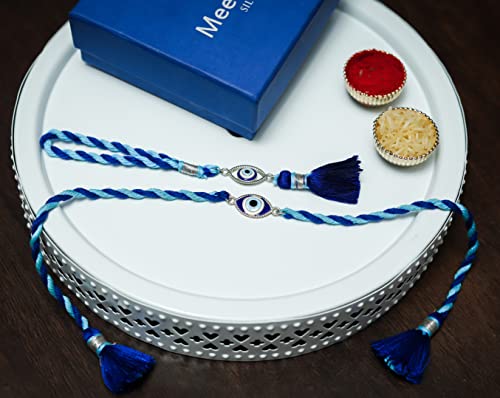 Meenakari Sterling Silver Evil eye (Nazariya) rakhi for bhaiya and bhabhi