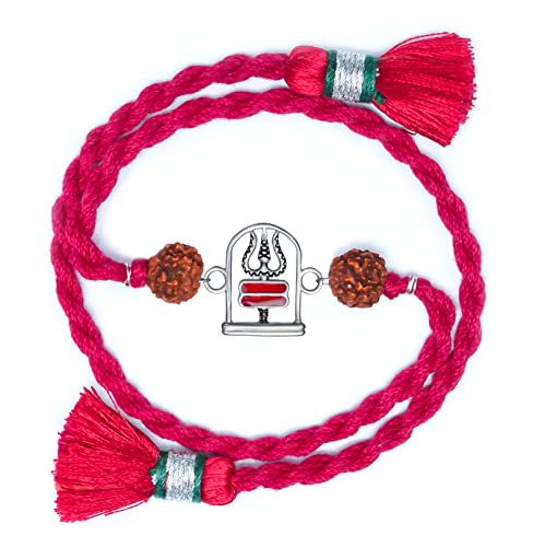 Meenakari Shivalinga Trishul With Rudraksha Beads Sterling Silver Rakhi