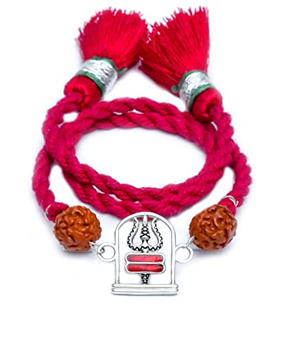Meenakari Shivalinga Trishul With Rudraksha Beads Sterling Silver Rakhi