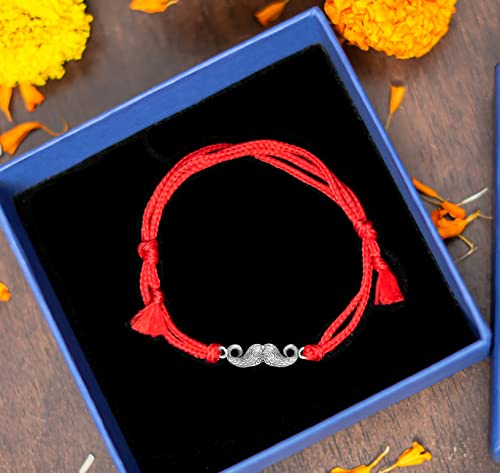 Meenakari Sterling Silver Mustache Charm Rakhi for Men