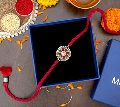 Meenakari Kundan Sterling Silver Rakhi For Men