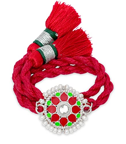 Meenakari Kundan Sterling Silver Rakhi For Men