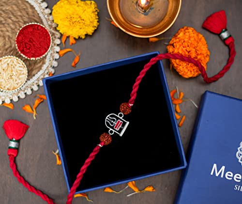 Meenakari Shivalinga Trishul With Rudraksha Beads Sterling Silver Rakhi