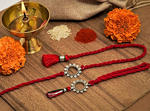 Meenakari Sterling Silver Floral Charm Bhaiya Bhabhi Rakhi