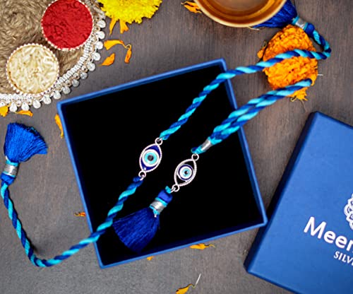 Meenakari Sterling Silver Evil eye (Nazariya) rakhi for bhaiya and bhabhi