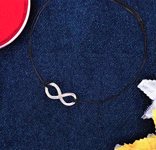 Meenakari 925 Sterling Silver Infinity Charm Adjustable Black Thread Anklet