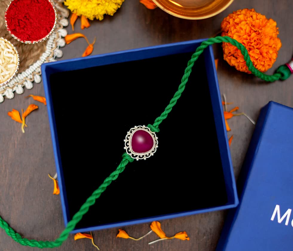 Meenakari Sterling Silver and stone rakhi for brother