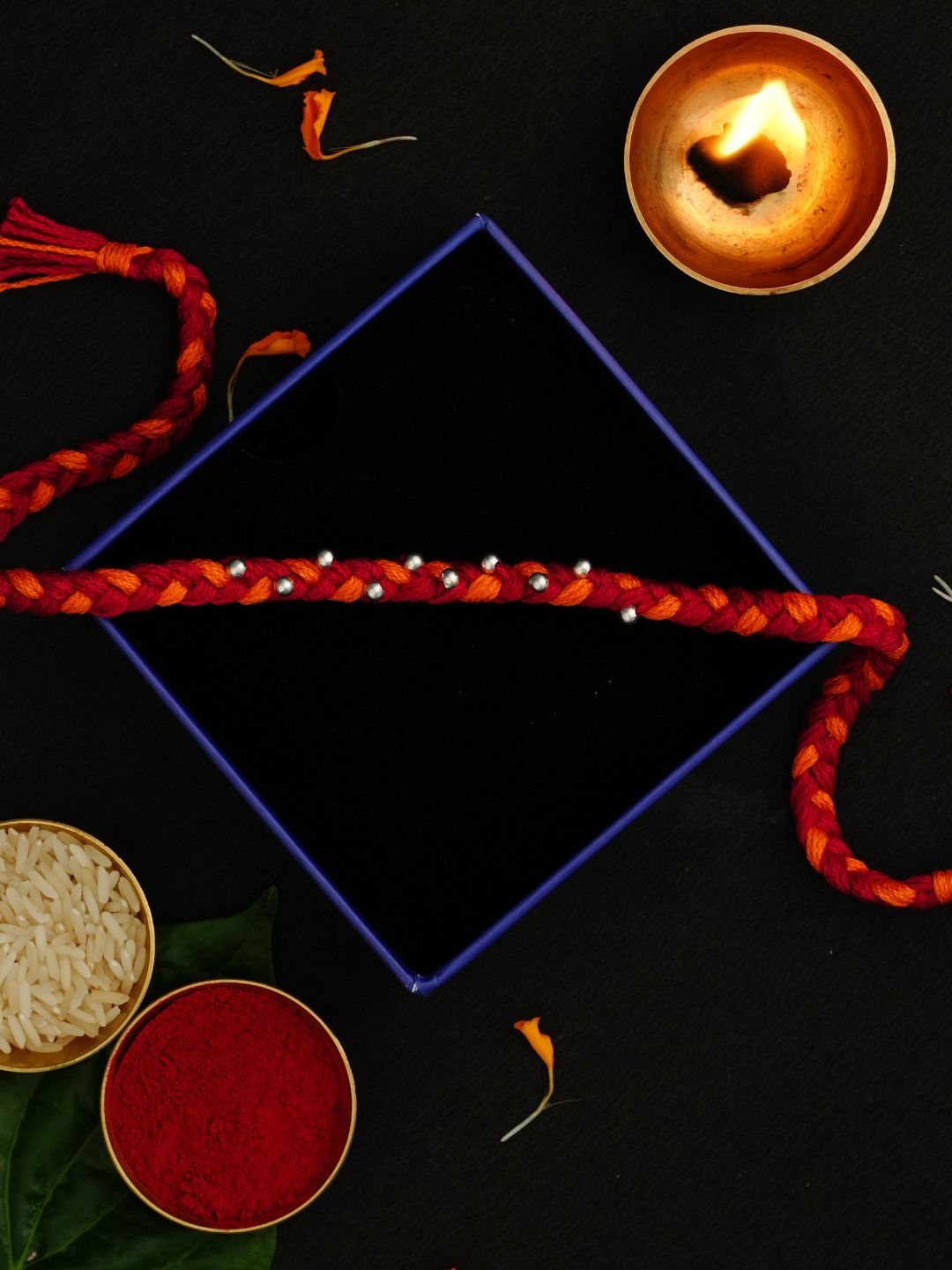 Meenakari Sterling Silver Pure 925 beads  braided in Cotton Moli thread combo set with Roli Chawal, Rakshabandhan Greeting Card and an Authenticity certificate