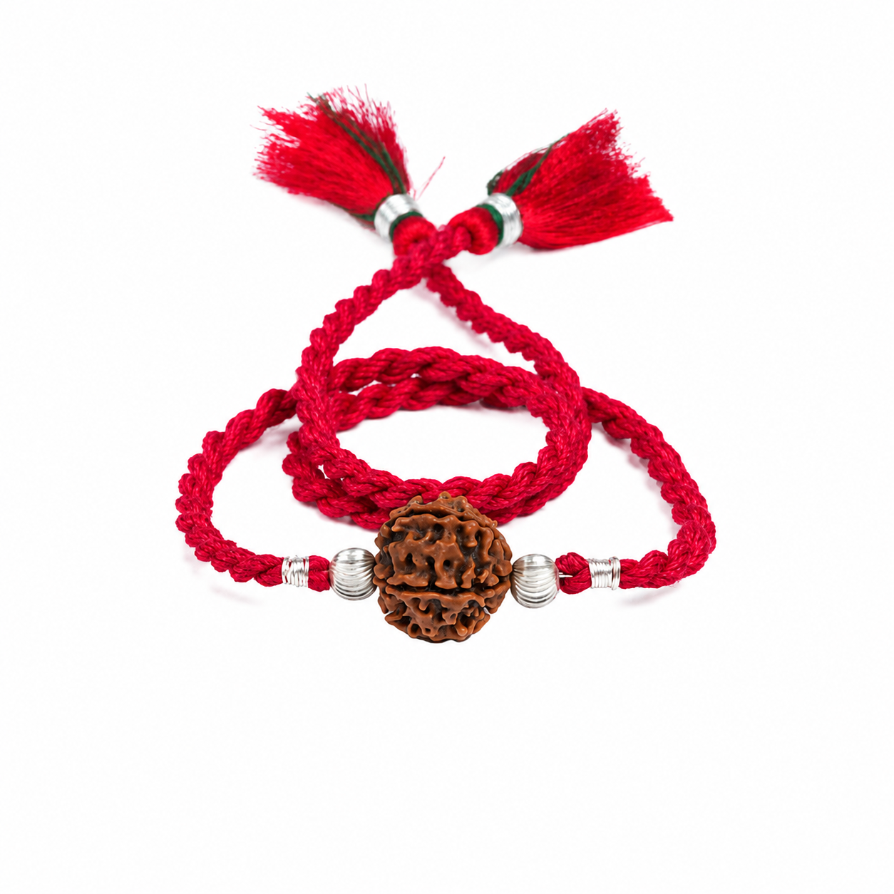 Meenakari Sterling Silver Pure 925 beads and Rudraksh Rakhi combo set with Roli Chawal, Rakshabandhan Greeting Card and authenticity certificate (Shiny beads)