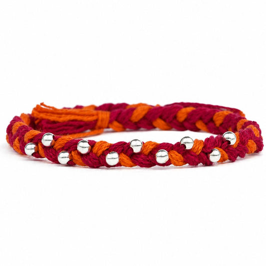 Meenakari Sterling Silver Pure 925 beads  braided in Cotton Moli thread combo set with Roli Chawal, Rakshabandhan Greeting Card and an Authenticity certificate