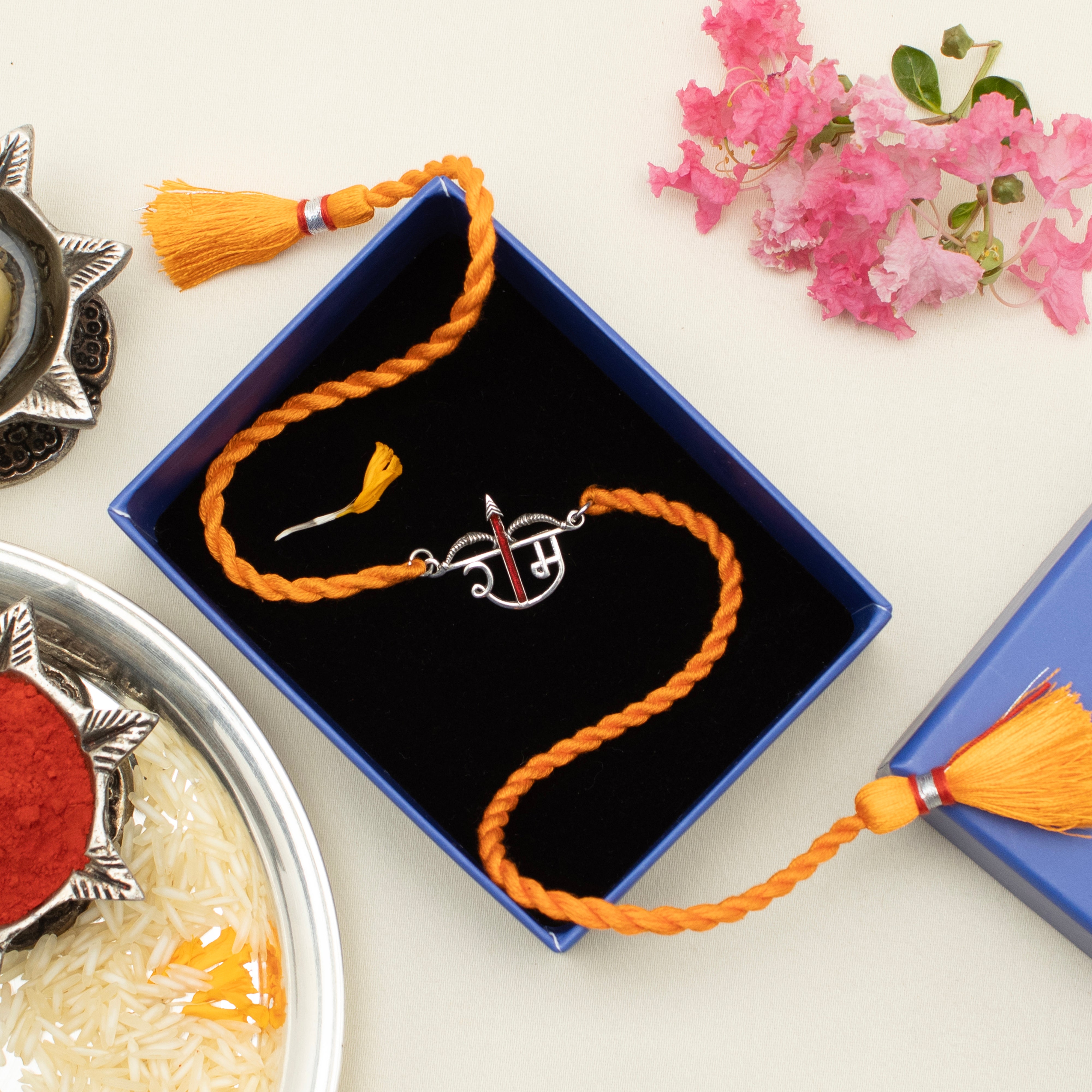 Meenakari Shri Ram Dhanush (Bow) Sterling Silver Rakhi set with Roli C ...