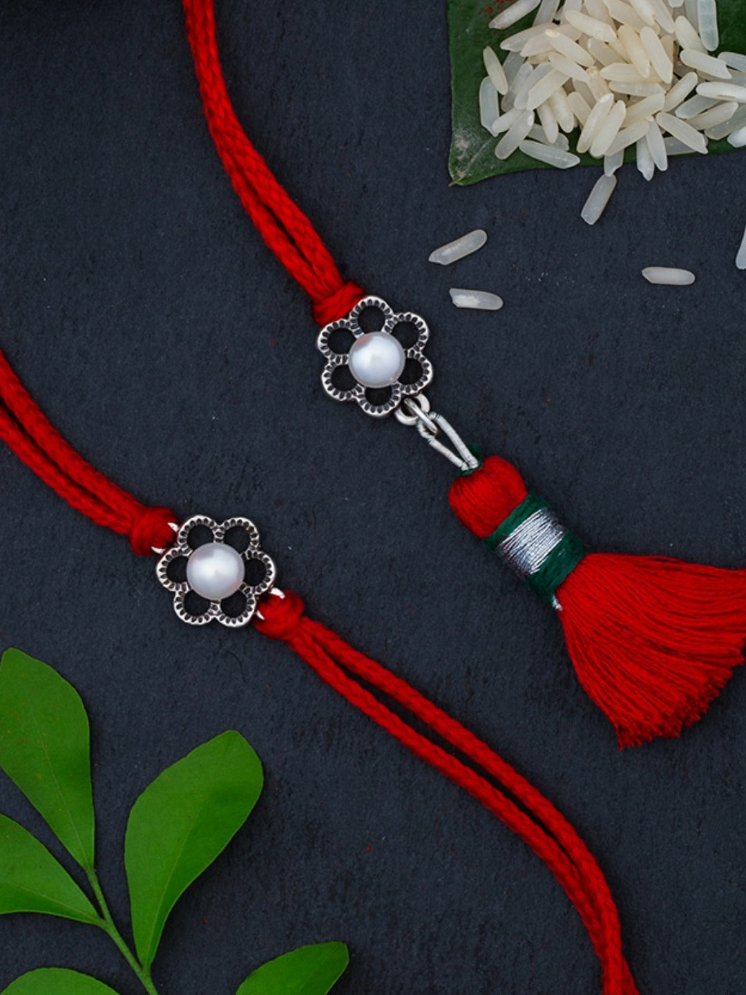 Meenakari Pure 925 Sterling Silver Floral Pearl (Moti)Bhaiya bhabhi with Roli Chawal and Rakshabandhan Greeting Card