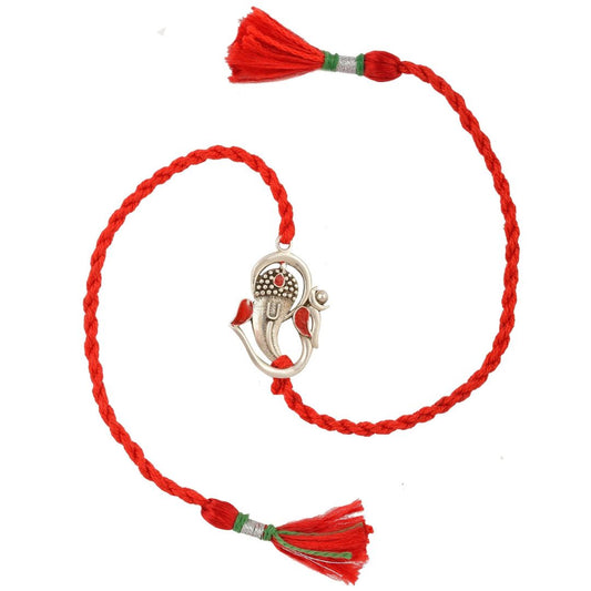 Meenakari Om Ganesha Sterling Silver Rakhi Bracelet