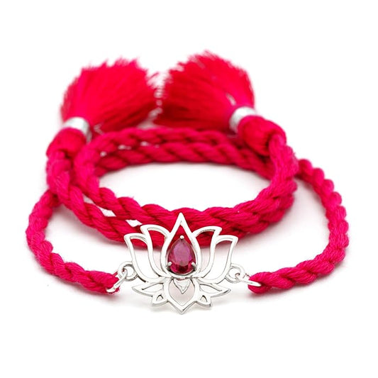Meenakari Lotus With Zircon Sterling Silver Rakhi set with Roli Chawal and Rakshabandhan